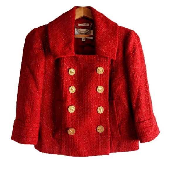 Couture Couture Red Gold Metallic Double-Breasted Wool Silk Crop Blazer